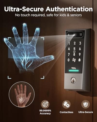TCL Smart Lock D2 Pro, Palm Vein Keyless Entry Deadbolt, Wi-Fi Keypad Door Lock, Built-in Doorbell, 8-Month Battery, App & Voice Control, Works with Alexa & Google Home, Easy Install for Front Door - Thumbnail 2