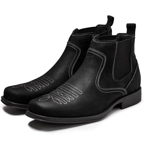 ArcBrothers Cowboy Boots for Men Square Toe - Premium Leather Ankle Western Boots Chelsea Slip On Retro Style Ultimate Comfort & Durability - Thumbnail 2
