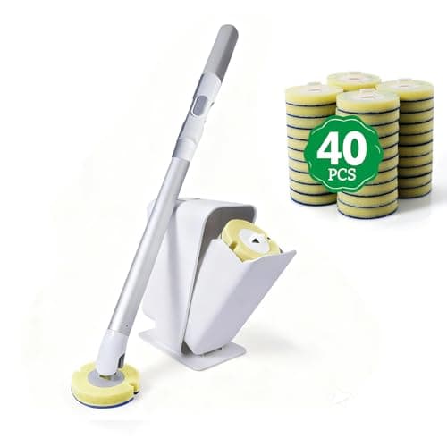 Eyliden Toilet Brush and Holder with 40 Refills, Disposable Toilet Cleaning Wand Kit with Pre-Soaked Sponge Heads, Hands-Free Toilet Bowl Cleaner Scrubber for Bathroom, 360° Cleaning, White - Image 1