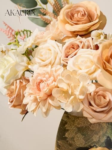 Nude Artificial Flowers Combo, Fake Silk Dahlia Roses Bulk with Stems Box Set for Wedding Bridal Bouquets, Baby Shower, Birthday Party, Table Centerpieces, Home Decor & DIY Floral Arrangements - Thumbnail 3