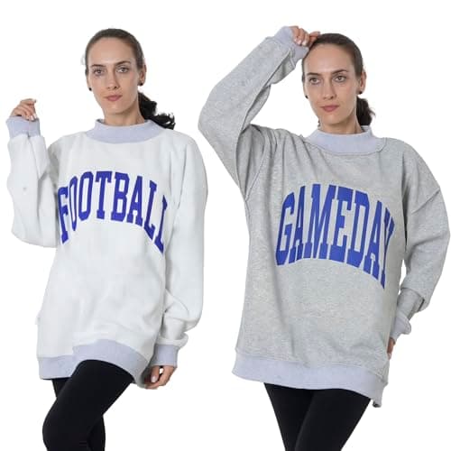 ROSLILY Reversible Mock Neck Sweatshirts Womens Game Day Mock Neck Football Sweatshirt Oversized Pullover Custom College Team Mockneck For Sports Lover College Student White - Image 1
