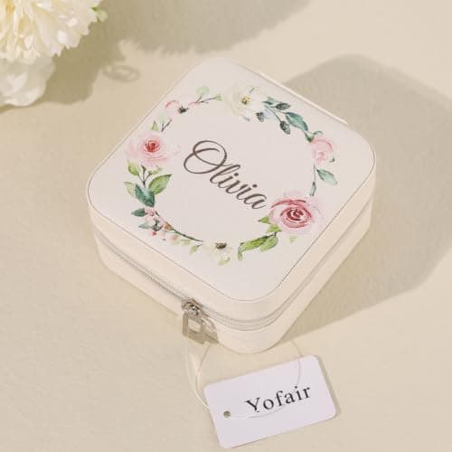 Yofair Personalized Jewelry Box Custom Leather Travel Jewelry Case Ring Box Bridesmaid Gifts Birthday Christmas Gifts for Women - Thumbnail 5