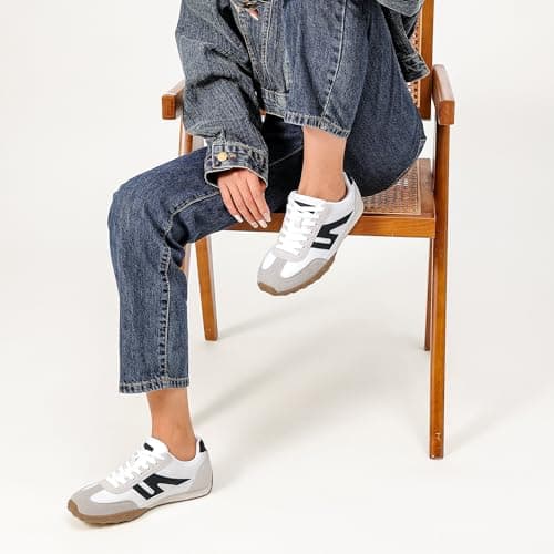 Foiola Womens Sneakers Comfortable Lace up Tennis Shoes Casual Business Walking Shoes Slip on Women's Fashion Sneakers White - Thumbnail 6