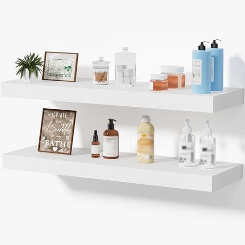 Mifurn Floating Shelves for Wall, Bathroom Shelves Over Toilet, Wall Shelves & Book Shelf for Room, Hanging Shelf, Modern Wooden Mounted Floating Shelves, 24x7x1.5 in (White, Set of 2)