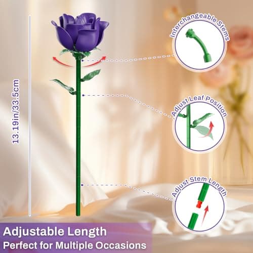 Purple Rose Bouquet Building Set, 12Pcs Botanical Collection for Adults - Thumbnail 5