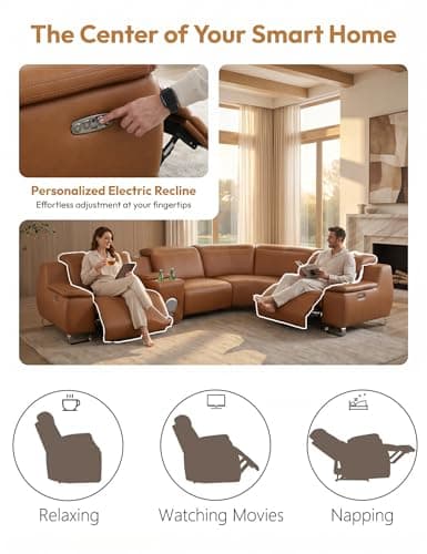 Power Reclining Sectional Sofa Set, Modular L shape Leather Couch Reclining for living room, Home Theater, with Storage Console, Bluetooth Audio, USB & Wireless Charging, Living Room Furniture Set - Thumbnail 3