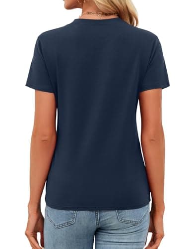 Women's V Neck Cotton T-Shirts Breathable Short Sleeve Tops Lightweight Stretch Summer Tees (Navy Blue,Small) - Thumbnail 5