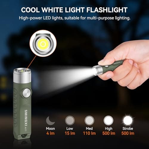 SMINGXI A11 Rechargeable Keychain Flashlight -Pocket Mini Flashlight,Key-Chain 500 High Lumens,EDC Flashlights,Waterproof Small Lightweight for Everyday Carry, Camping, Hiking, Emergency - Thumbnail 3