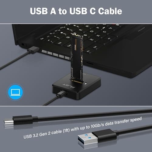 AMZPILOT M.2 NVMe & SATA to USB C Docking Station, M.2 SSD to USB A C Reader Adapter for Both M.2 (M Key, B+M Key) NVMe and SATA NGFF SSD Dock, Size for 2280 2260 2242 2230 22110 Enclosure - Plastic - Thumbnail 6