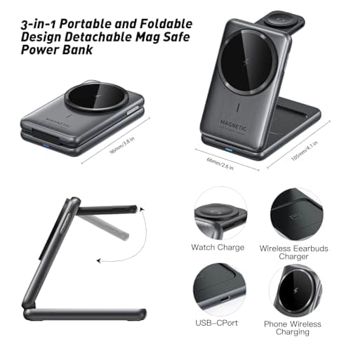 Upgraded 3-in-1 Magnetic Wireless Charger, Foldable Charging Station, Electromagnetic Induction Base,Compatible with MagSafe,Compatible with iPhone 12-17 Series, Apple Watch, and AirPods - Thumbnail 2