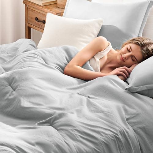 Quataly Queen Comforter Sets Lightgrey,3PCS Soft Lightweight Breathable Bedding Comforter Sets for All Season, Queen Size(90''×90'' Comforter & 2 Pillowcases) - Thumbnail 5