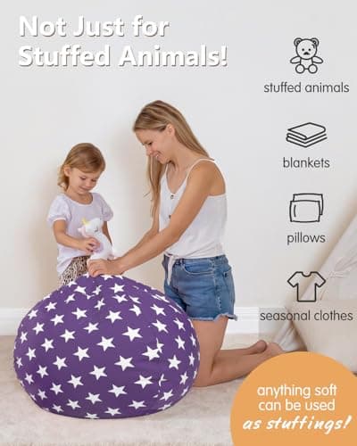 Aubliss Stuffed Animal Storage, Canvas Bean Bag Chairs Cover, X-Large 48" Kids Toy Storage Organizer for Blankets Towels Clothes - Thumbnail 4