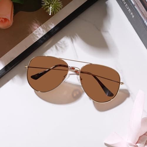 Vylenxio Classic Aviator Sunglasses for Women Men, Teardrop UV400 Lenses - Thumbnail 2