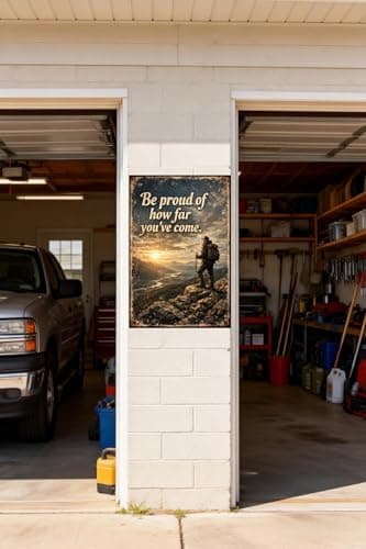 Be Proud Of How Far Youve Come Tin Sign Inspirational Quote Metal Wall Decor Mountain Hiker Sunset Landscape Rustic Motivation Plaque Vintage Progress Art For Home Office Cabin 8x12 Inch - Thumbnail 3