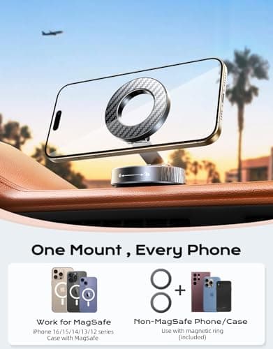 Viccux 2026 Upgraded Vacuum Magnetic Phone Holder for Car [89LB Vacuum Suction+2400GF Strong Magnetic] 360° Adjustable Car Phone Holder for MagSafe,Dashboard Suction Cup Phone Mount for iPhone 17/16 - Thumbnail 6
