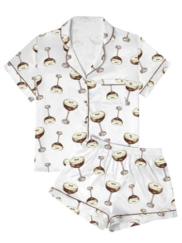 GKBK Womens Satin Pajamas Set Button Down 2 Piece Silk Pjs Shorts Sleeve Loungewear Sets Sleepwear White Martini XXL - Image 1