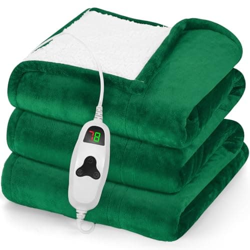 greenoak Heated Blanket Electric Throw 50"X60", Heating Blanket with 10 Heat Levels 8 Hours Auto-Off,Fleece Soft Christmas Blanket,Gifts for Grandma Seniors Mom, Emerald Green - Image 1