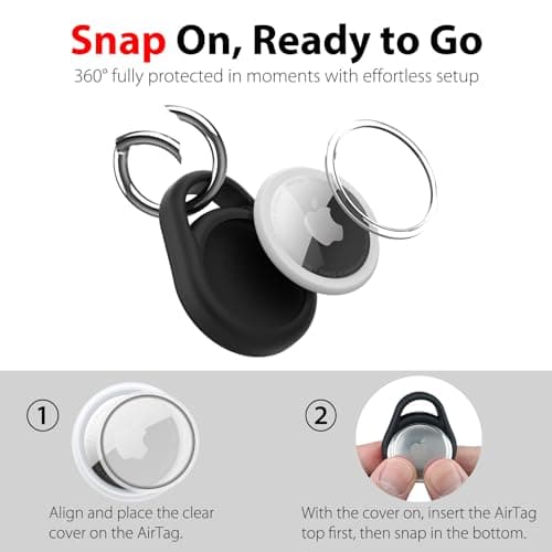 4 Pack for Waterproof AirTag Holder with Icon Stickers, Protective Case with Keychain for Apple AirTag, Anti-Scratch Cover for Air Tag for Keys, Luggage, Backpacks (Black&Navy&Orange&Mint) - Thumbnail 4