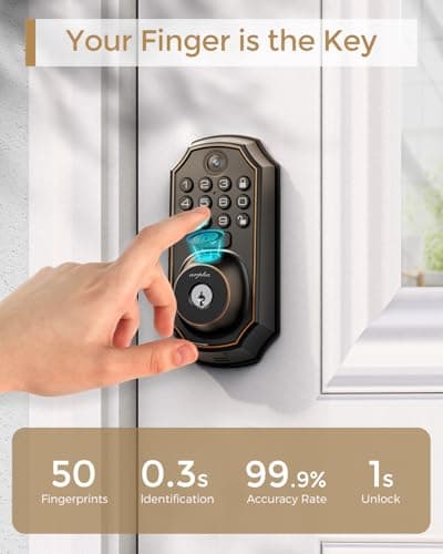 WiFi Video Smart Lock with Camera -Keyless Entry Deadbolt, 5-in-1 (Camera+Doorbell+Fingerprint+Keypad), App Control, Two-Way Audio, Waterproof, Easy Installation - Thumbnail 6