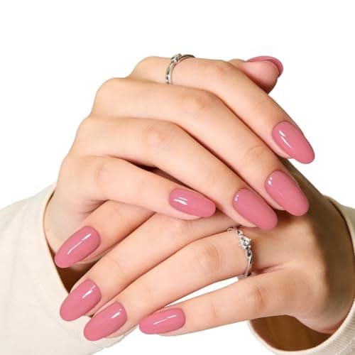 Baby Pink Press on Nails Medium Almond Acrylic Fake Nails, Valentines Solid Color False Nails Set with Varied Sizes for Women Daily Wear - Thumbnail 4