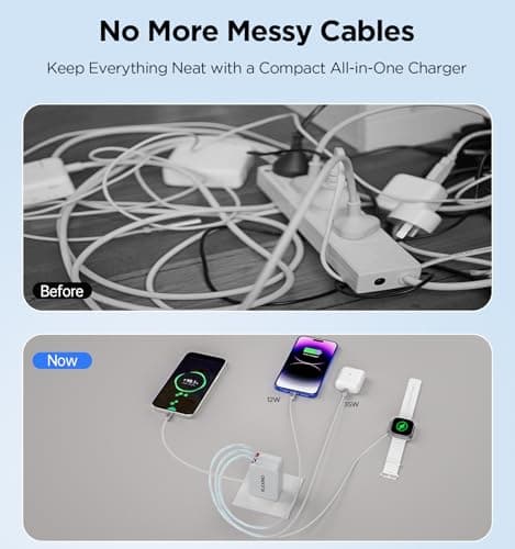 Flexino 5-in-1 Retractable Wall Charger with Apple Watch Charging, Foldable Plug Charger with 3.28ft Retractable Cable for iPhone 17/16/15/14 Pro Max, iPad & Wireless Earbuds (White) - Thumbnail 5