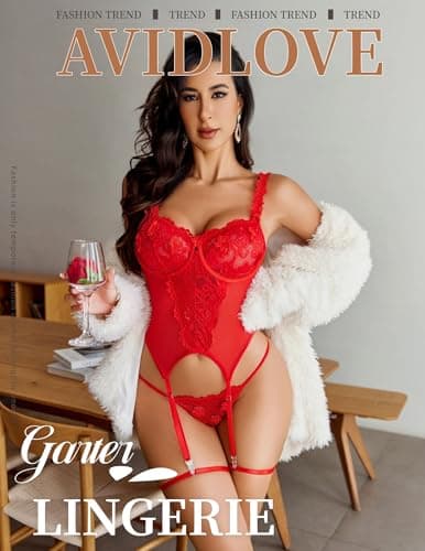 Avidlove Valentine Lingerie for Women 3 Piece Embroidered Lace Corset Lingerie with Garter Belt Red Medium - Thumbnail 2