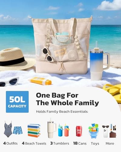 Large Beach Bag with Cooler Mesh Beach Tote for Women Insulated Pool Bag - Thumbnail 4