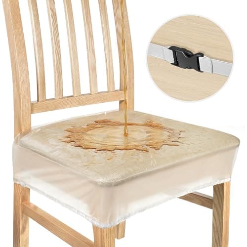 Zipcase Plastic Chair Covers, Dining Room Chair Covers, Waterproof and Kitty Scratch Resistant Transparent Chair Seat Covers with Adjustable Belt Strap, 17”D x 18”W x 4”H, 6 Pack