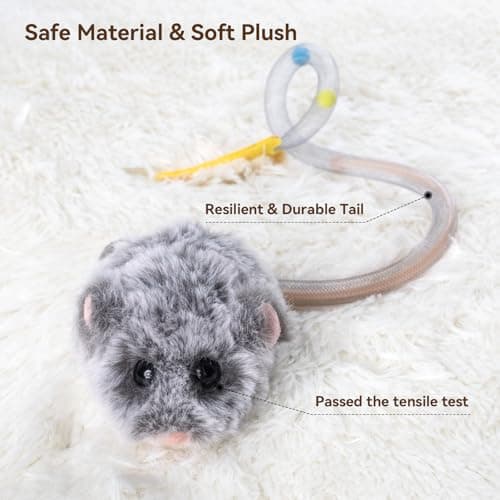 Migipaws Interactive MigiMouse Cat Toy 360° Rolling & Spin with Wiggling Tail for Indoor Cats Smart Motion Sensor, Realistic Squeak, Rechargeable Plush Kitten Toy(Grey Long) - Thumbnail 5