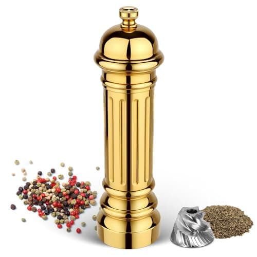 Aurevit Metal Pepper Grinder with Stainless Steel Core, Heavy Duty High Output Pepper Mill with Adjustable Coarseness, All-Metal Construction, Refillable (Gold) - Image 1