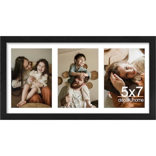 decorUhome 8x16 Picture Frames Collage Wall Decor, Display 3Pcs 5x7 Photos with Mat or 1Pcs 8x16 Unmatted, 3 5x7 Collage Picture Frames for Wall Mounting, Black - Image 1