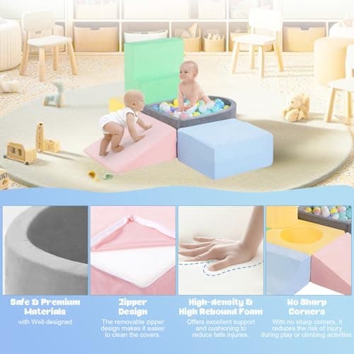 CAMELUS Climbing Toys for 1 Year Old, Foam Baby Climbing Blocks with Ball Pit for Toddlers, 6-Piece Soft Play Set, Indoor Climb Crawl Activity Play, Birthday (Balls not Included) - Thumbnail 5