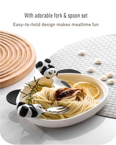 Ecrekhom Silicone Baby Feeding Set 4 Pcs, Weaning Supplies, Panda Baby Plates Baby Spoon & Fork, Baby Utensils Feeding Essentials - Thumbnail 4