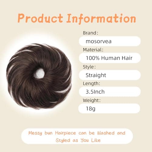mosorvea Hair Bun #02 Dark Brown Hairpieces Donut Chignon Wrap On Instant 100% Real Human Hair Messy Bun with Elastic Band Donut - Thumbnail 2