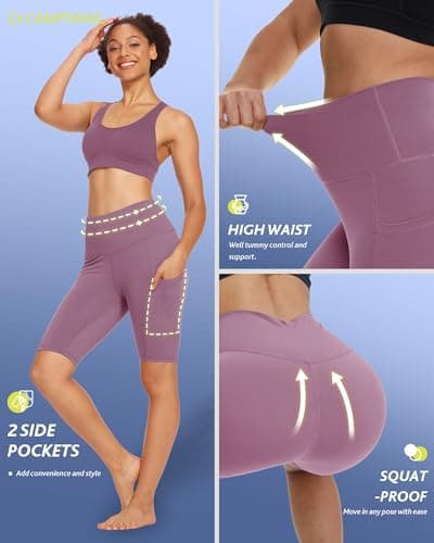 CAMPSNAIL 4 Pack Biker Shorts Women with Pockets – 5"/8" High Waist Tummy Control Workout Gym Yoga Running Compression Shorts - Thumbnail 3
