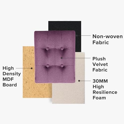 LINMAGCO Storage Ottoman Folding Foot Stool Foot Rest with Side Pocket Modern Ottoman with Storage Short Sofa Stool Linen Cloth 17x13x13(Purple) - Thumbnail 5