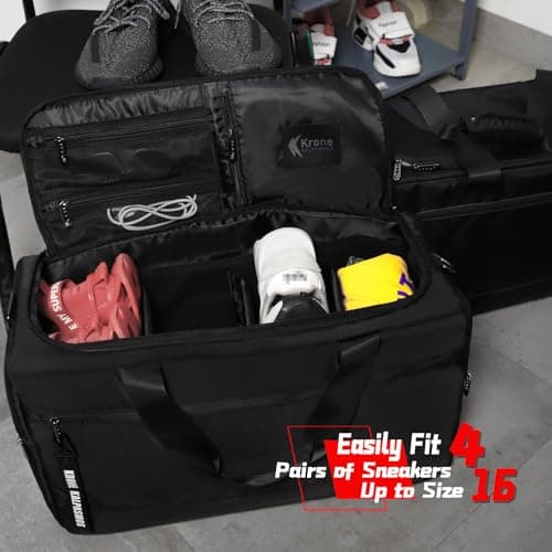 Sneaker Bag for Travel/Sneakerhead gift/Outdoor Sports Bag/, A Multi-functional Travel Duffel Bag with 3 Adjustable Dividers, & Shoulder Strap,Made of Nylon, by Krone Kalpasmos-Black - Thumbnail 6