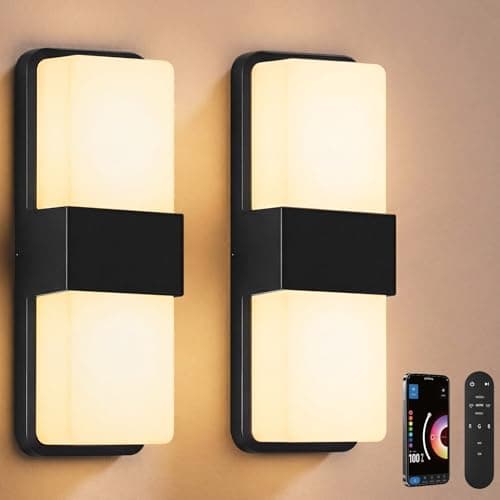 FILIYANO Outdoor Wall Lights, RGBCW Smart LED Lamp, Color Changing Front Door Sconce, Porch Lights Outdoor Light Fixture,12in Exterior Wall Sconces, Remote & Wi-Fi Control, IP65 Waterproof, 2 Pack - Image 1