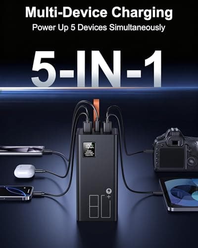 Relliphent 80000mAh Portable Charger, 30W PD QC 3.0 Fast Charging Power Bank, High Capacity External Battery Pack with 5 Output & 2 Input Ports, Compatible with iPhone, iPad, Tablet - Thumbnail 3