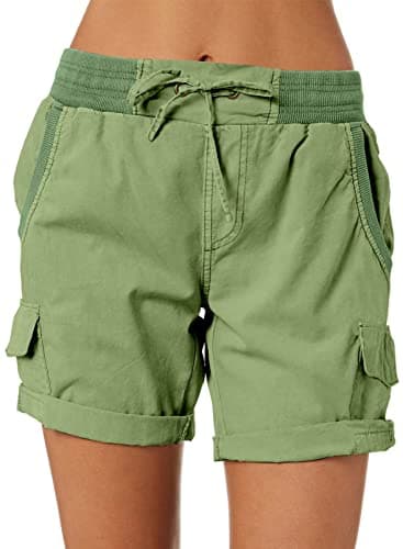 Dokotoo Lounge Shorts for Women Trendy Ladies Cargo Shorts Casual Pleated Stretchy Shorts 2026 Vacation Outfits Summer Comfy Bermuda Shorts Long Outdoor Shorts High Rise Shorts Large Green - Image 1