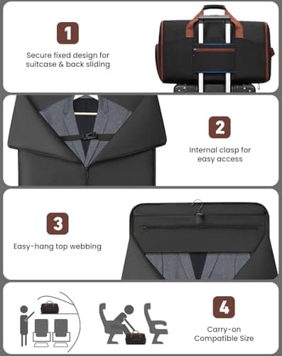RJEU Convertible Garment Bags for Travel, 47L Garment Duffle bag for Hanging Clothes, 3 in 1 Suit Travel Bag for Business Trips with Shoulder Strap, Carry On Suit Luggage for Men,Blackbrown - Thumbnail 3