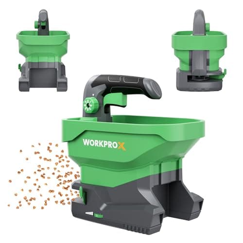 WORKPROX Battery Powered Fertilizer Spreader, 7.2V Seed Spreader for Salt, De-Icer, Earth Food, Rechargeable Grass Seed Spreader with 8-Level Settings and Holds up to 6458 sq.ft. of Product