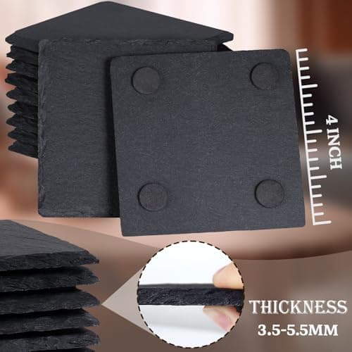36 Pieces Slate Drink Coasters, GOH DODD 4 Inch Black Coasters Stone Coaster Set, Laser Engraving Blanks with Anti-Scratch Bottom for Home Office Bar Outdoor Housewarming Gifts Wedding Party, Square - Thumbnail 3