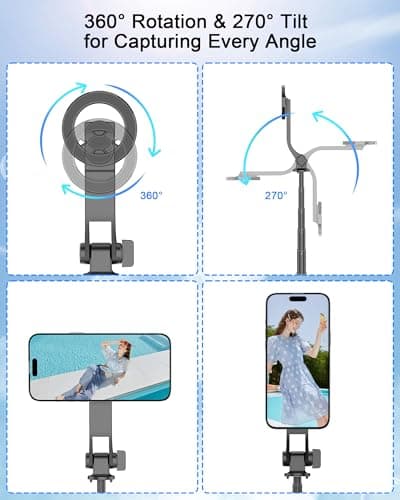 ACKIMA 3-in-1 Magnetic Selfie Stick Tripod for iPhone, 37'' 360° Rotation Phone Tripod with Wireless Remote, 4-Leg Extendable Phone Tripod for Hands-Free Video Recording,Gym,Selfies,Travel Tripods - Thumbnail 5