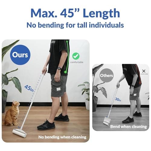 Large Lint Rollers for Carpet: Sticky Rollers for Floor DELOMO 9.45 in with 3 Extendable Handle, Long Handle Sticky Mop for Cleaning Carpets, Cars, Bedding, Couches, and Pet Hair - for Pet Homes - Thumbnail 2