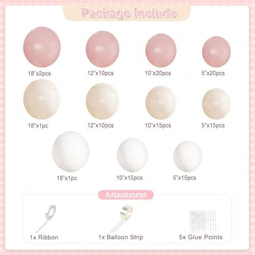 Dusty Pink Balloon Arch Garland Kit 124Pcs Boho Blush Neutral Pink White Sand White Balloons Different Size for Girls Baby Shower Birthday Wedding Gender Reveal Party Decorations - Thumbnail 6