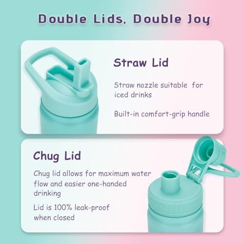 mininoo Insulated Kids Water Bottle, 12 oz Stainless Steel Water Bottle Kids with Straw Lid and Chug Lid for Girls, Boys (Punch/Purple) - Thumbnail 3