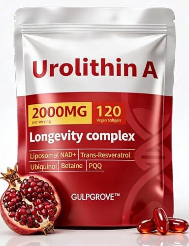 GulpGrove Urolithin A Supplement with Liposomal NAD+, Trans-Resveratrol, Ubiquinol, TMG, PQQ, 6-in-1 Formula for Cellular Energy & Mitochondrial Support, 120 Softgels - Image 1
