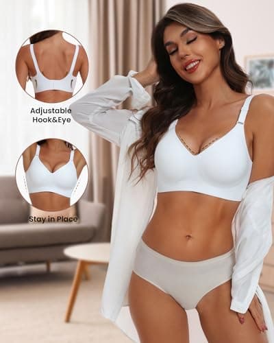 HORISUN Wirefree Bras for Women Full Coverage Plus Size Seamless Bra(White M) - Thumbnail 2