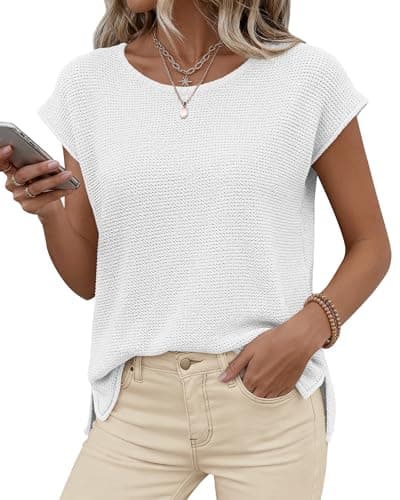 BTFBM Sweater Vest Women 2026 Spring Summer Cap Sleeve Crew Neck Casual Loose Business Tops Western Vacation Outfits(White, Large) - Thumbnail 4